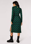 Geometric Leaves Knit Midi Dress, Green, large