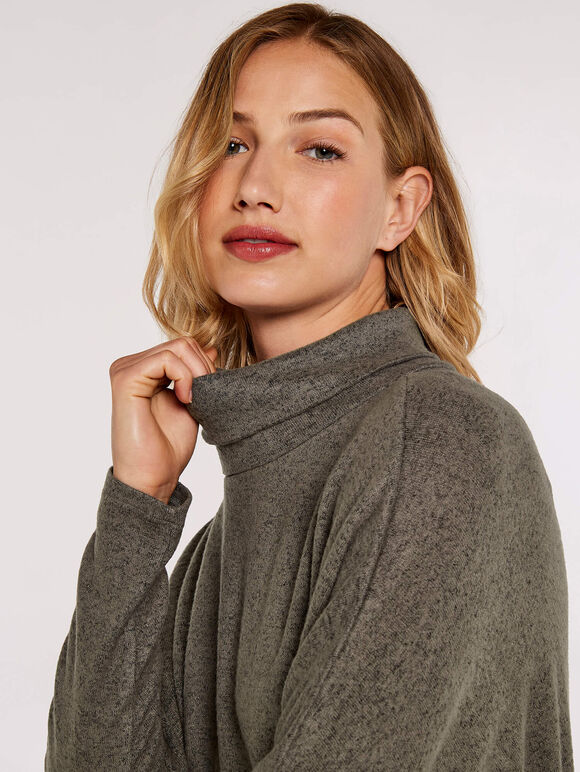 Soft Touch Wrap Tunic Top , Khaki, large