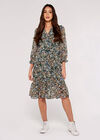 Ditsy Ruffle Chiffon Dress, Green, large