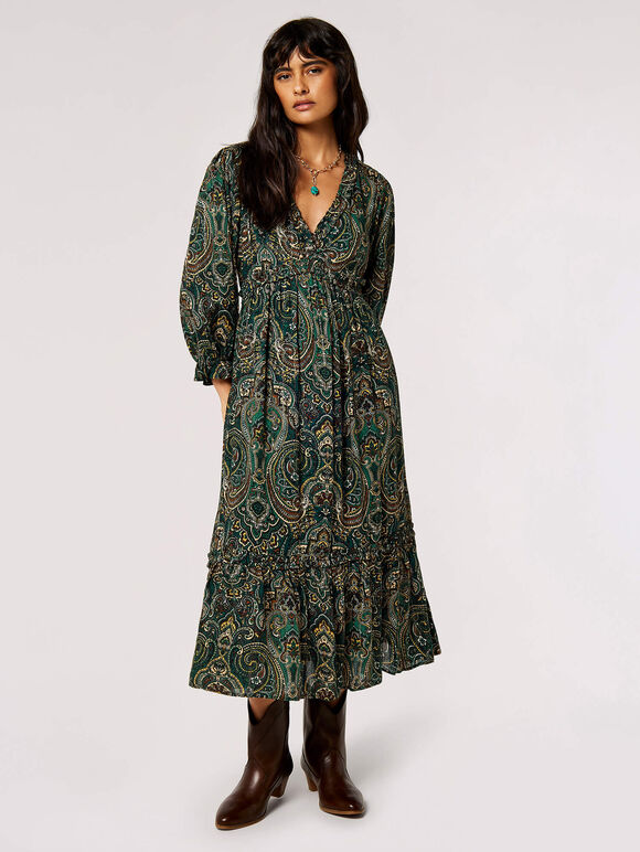 Paisley Ruffle Midaxi Dress, , large
