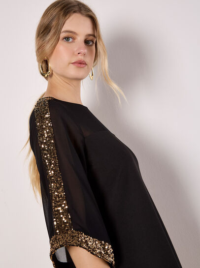 Sequin Embellished Crepe Shift Dress
