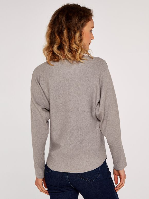 Stud Embellished Batwing Jumper, Grey, large