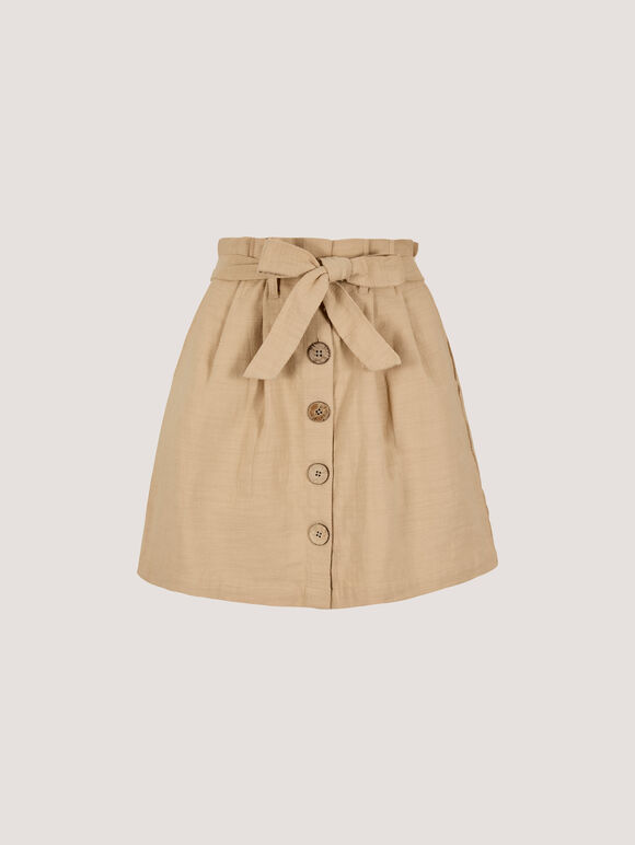 Paper Bag Button-Down Mini Skirt, Stone, large