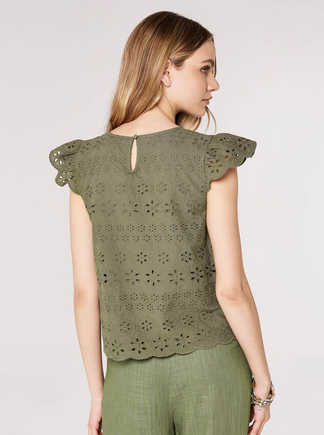 Broderie Anglaise Top, Khaki, large