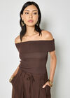 Rib Knit Bardot Top, Brown, large