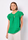 Broderie Yoke Cotton Top, Green, large