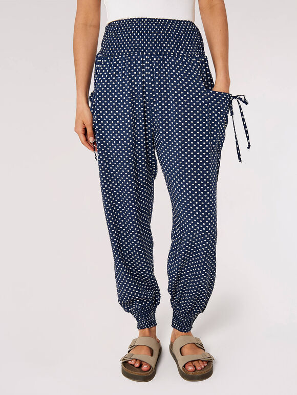 Diamond Print Smocked Jogger, Navy, large