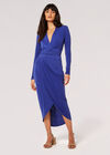 Jersey Ruched Wrap Midi Dress, Blue, large