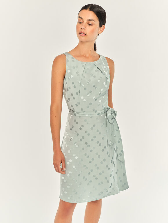 Jacquard Spot 2 Pleat Skater Dress, Mint, large