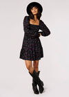 Paisley Milkmaid Mini Dress, Black, large