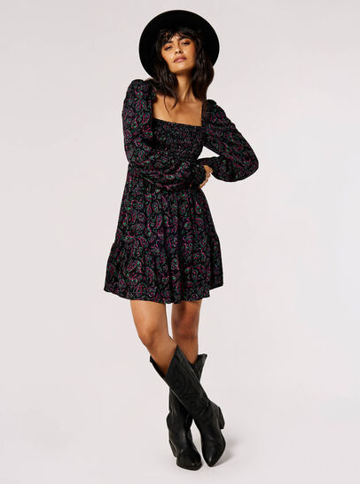 Paisley Milkmaid Mini Dress