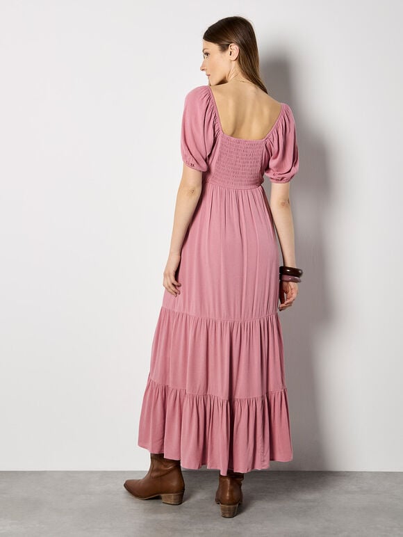 Crinkle Tiered Maxi Dress, Pink, large