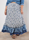 Sarasa Floral Tiered Maxi Skirt, Cream, large