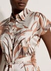 Tropical Leaf Satin Shirt Midi Dress, Stone, large