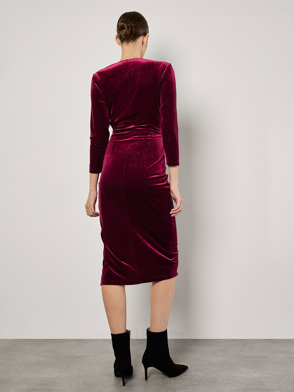 Glitter Velvet Wrap Midi Dress, Burgundy, large