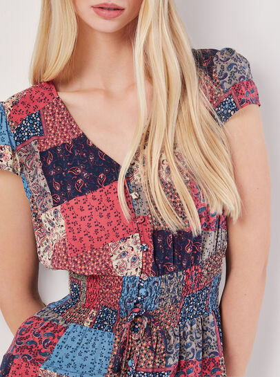 Patchwork Smocked Maxi Dress