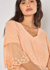 Embroidered Cotton Mesh Blouse, Peach, large