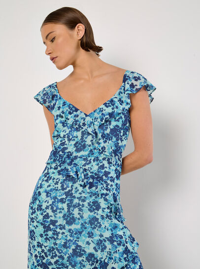 Floral Asymmetric Ruffle Midaxi Dress