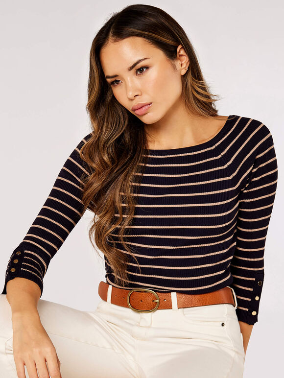  Stripe Ribbed Jumper, Navy, large