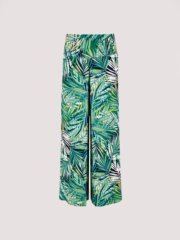 Palm Print Wrap Trousers, Navy, large