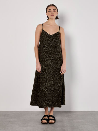 Animal Print Crepe Maxi Slip Dress