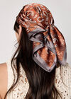 Satin Printed Scarf, Orange, large