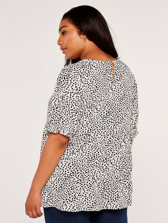 Curve Wild Dot Frill Sleeve Tiered Top, White, large