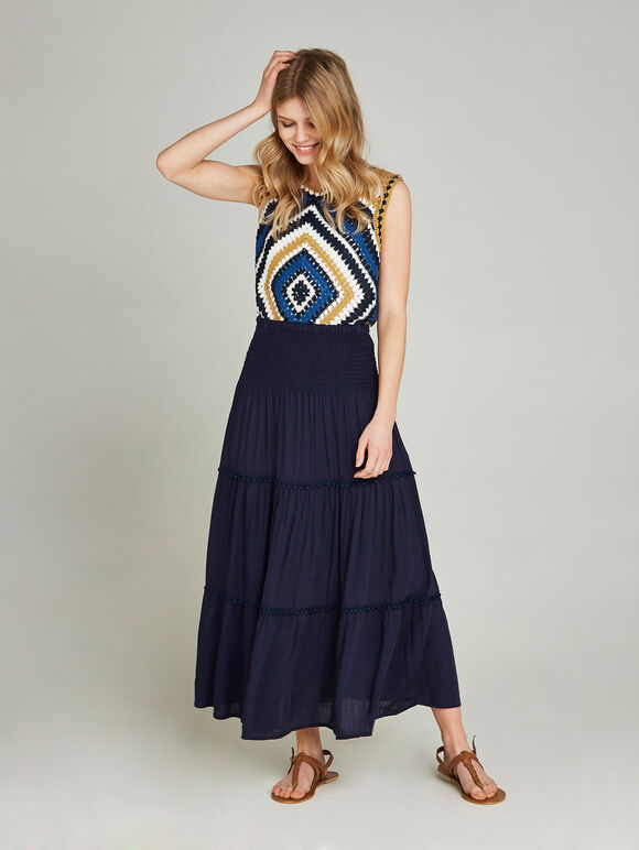 Pom Pom Trim 2in1 Dress, Navy, large