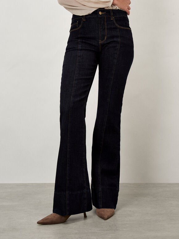 Lisa Seam Detail Flare Jeans, Blue, large