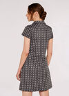 Leaf Print Retro Mini Dress, Grey, large