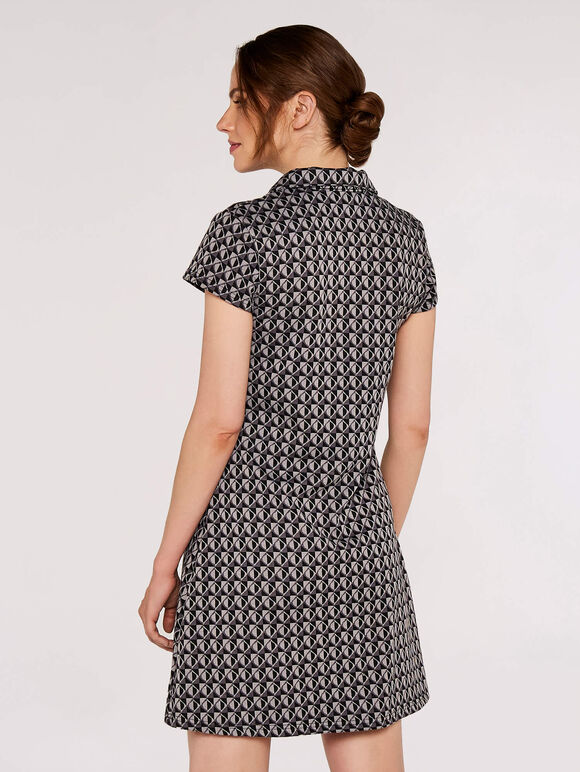 Leaf Print Retro Mini Dress, Grey, large