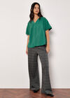 Pleat Detail V-Neck Top, Green, large