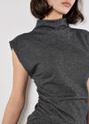 Mini Dogtooth High Neck Ruched Top, Dark Grey - Charcoal, large