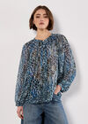 Patchwork Feather Print Chiffon Top, Green, large