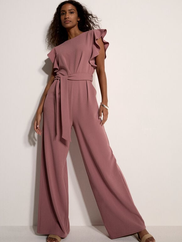 Ruffle Sleeve Jersey Jumpsuit, Purple, large