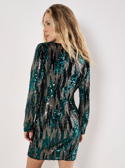 Mixed Sequin Velvet Bodycon Mini Dress