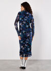 Floral Mesh Ruched Midi Dress, Teal, large