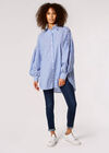 Oversized Stripe Cotton Shirt, Blue, large