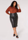 Curve Leather-Look Midi Skirt, Black, large