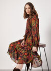 Ikat Chiffon Smocked Midi Dress, Khaki, large