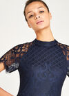 Mock Neck Lace Top Jumpsuit, Navy, large