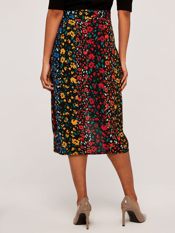 Floral Wrap Skirt, Black, large