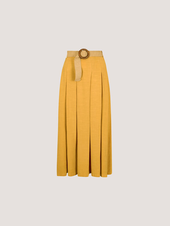 Boho Belted Midi Skirt, Mustard, large
