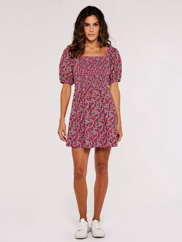 Balloon Sleeve Mini Dress, Fuchsia, large