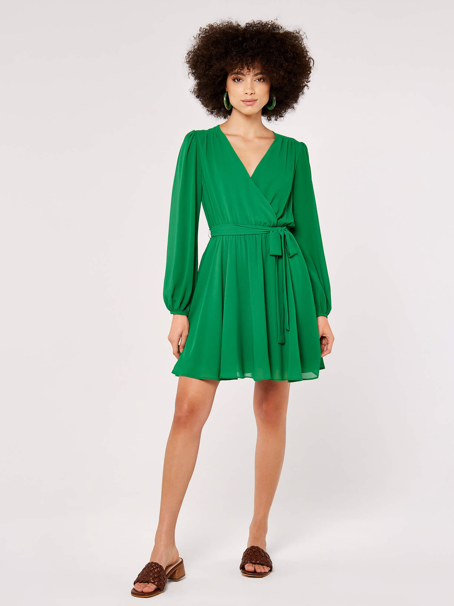 Green wrap mini dress hotsell