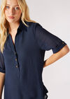 Slub Shimmer Relaxed Blouse, Navy, large