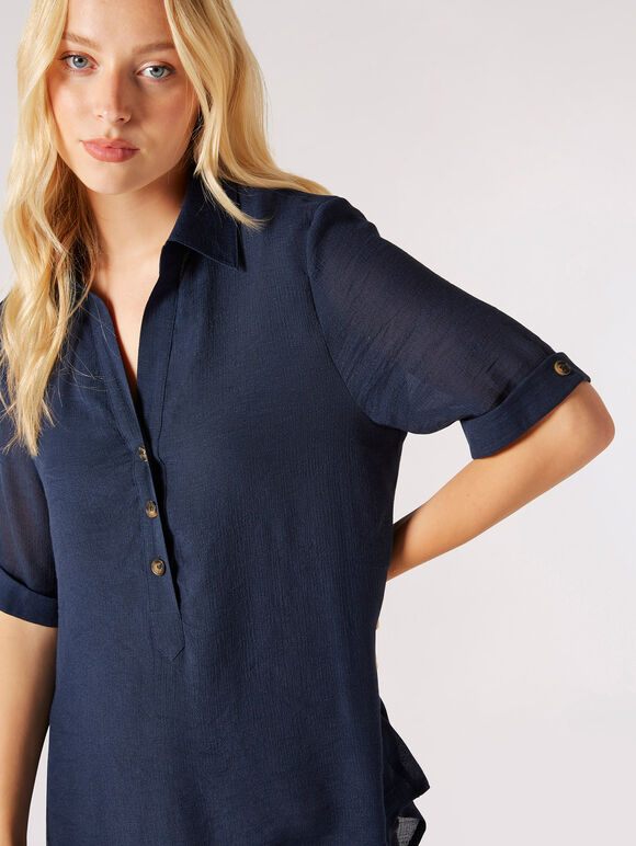 Slub Shimmer Relaxed Blouse, Navy, large