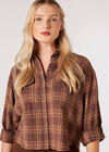 Check Print Cropped Shirt, Brown, large