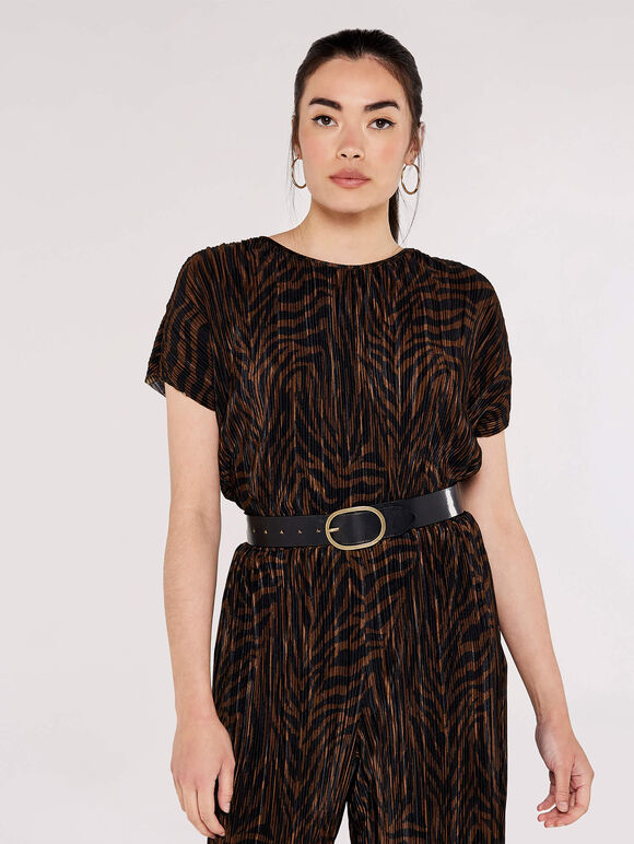 Zebra Plisse Top, Brown, large