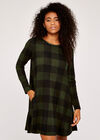 Gingham Long Sleeve Swing Dress, Khaki, large